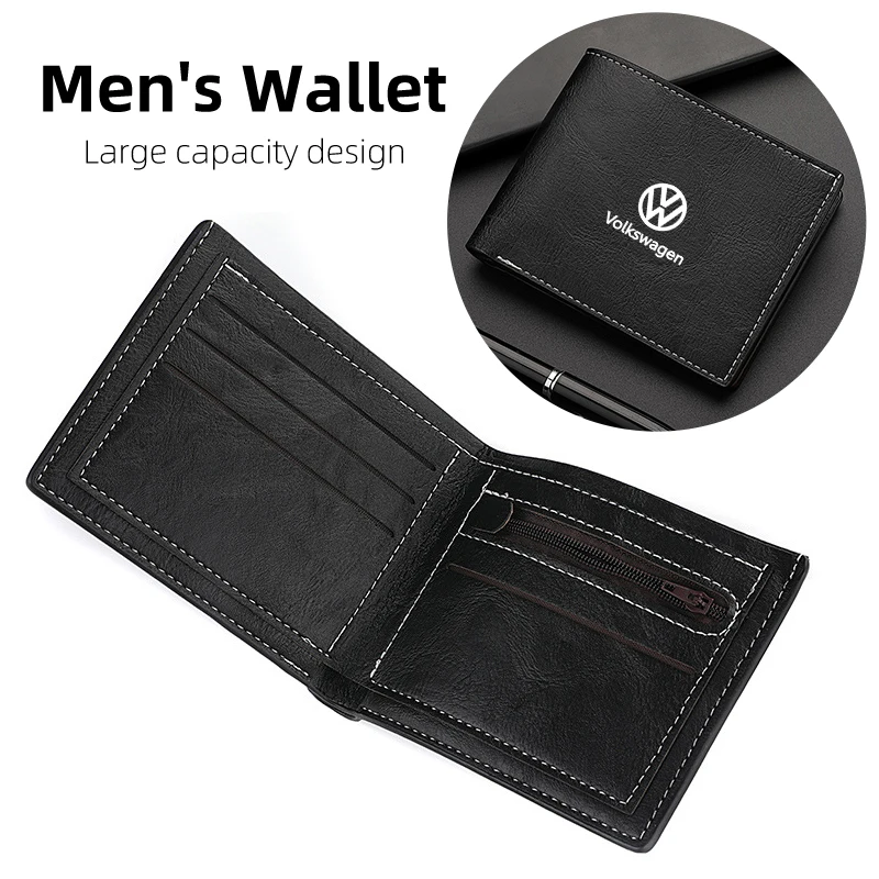 Men Wallet Car Logo Leather Coin Purse Personalised ID Card Holder For Volkswagen VW Golf 4 6 GTI Tiguan Passat B5 B6 B7 MK5 Pol