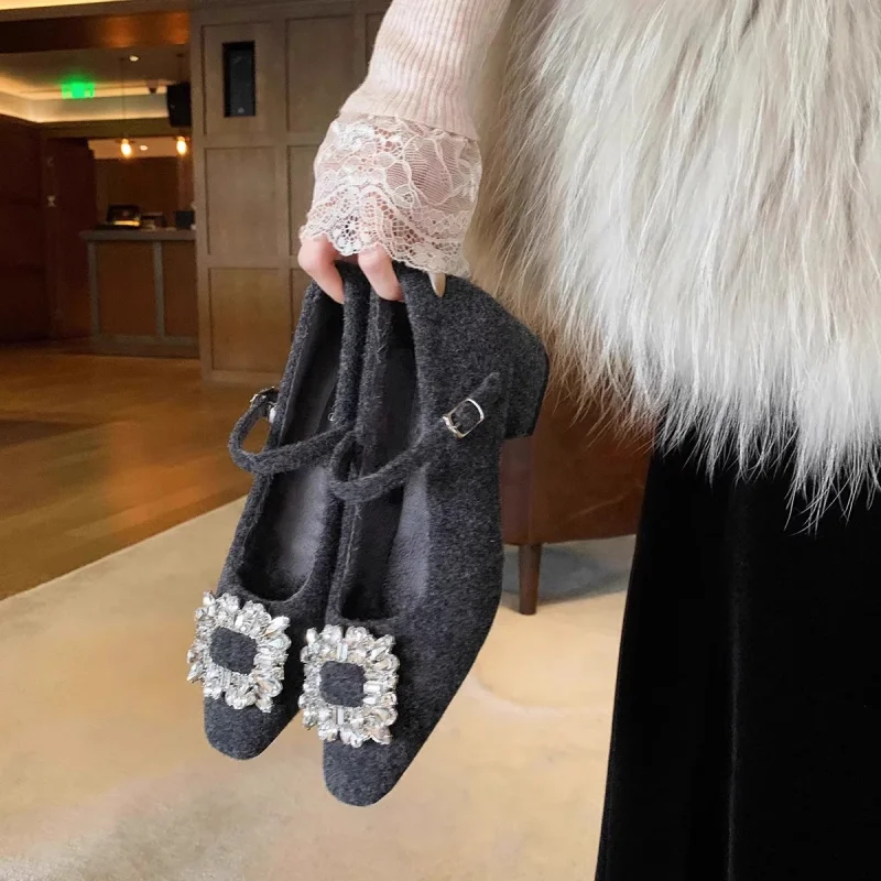 

Square Toe Rhinestone Mary Jane New Fashion Ballet Low Heels Buckle Strap Shallow Women Shoes Spring Autumn Zapatillas Mujer