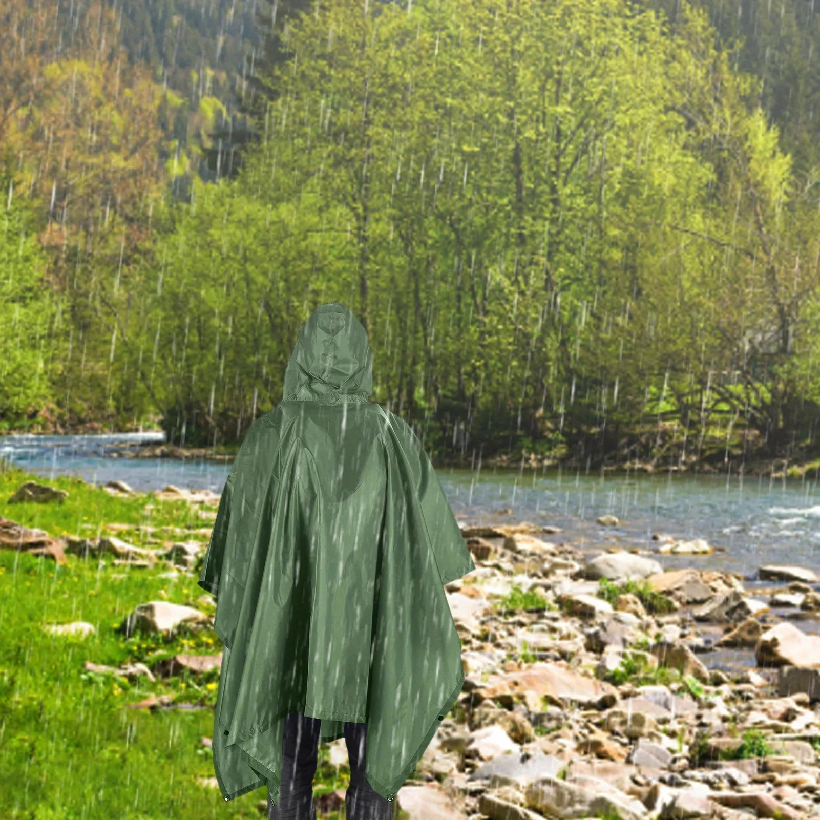 Hooded Rain Poncho with Pocket Lightweight Waterproof Rain Coat Jacket Sun Shelter for Men and Women Camping Hiking Traveling