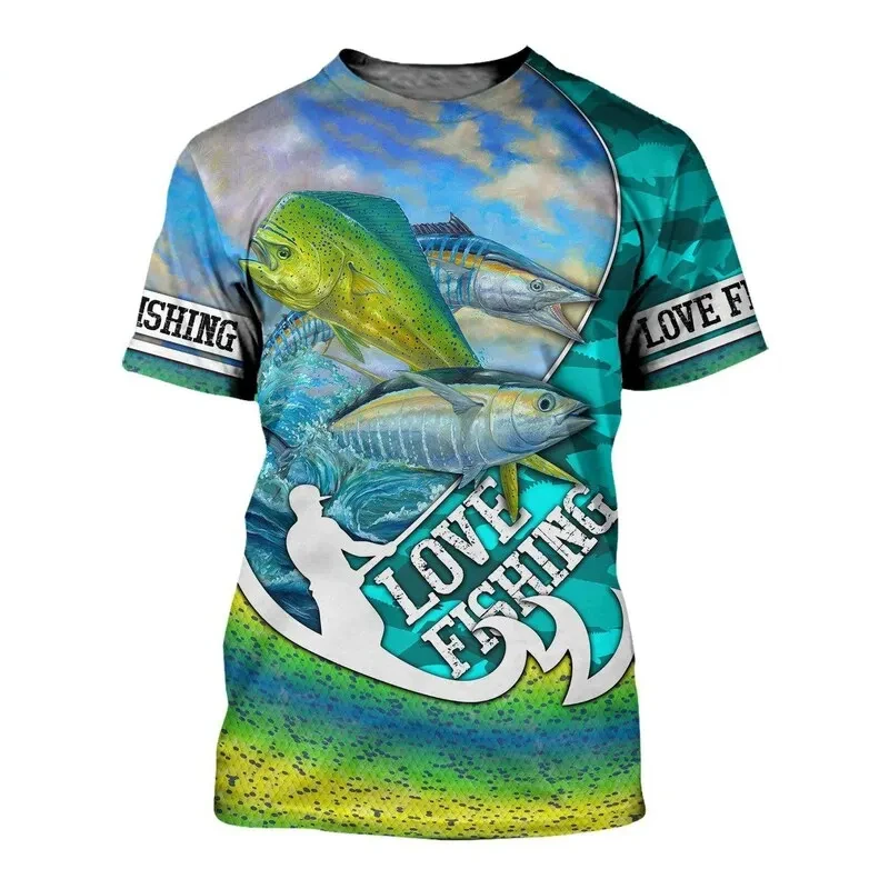 New Men T Shirts Quick Short Sleeve Tops Crew Neck Summer Clothing 3D Printing Fishing Graphic Shirts Large Size Men\'s Pullover