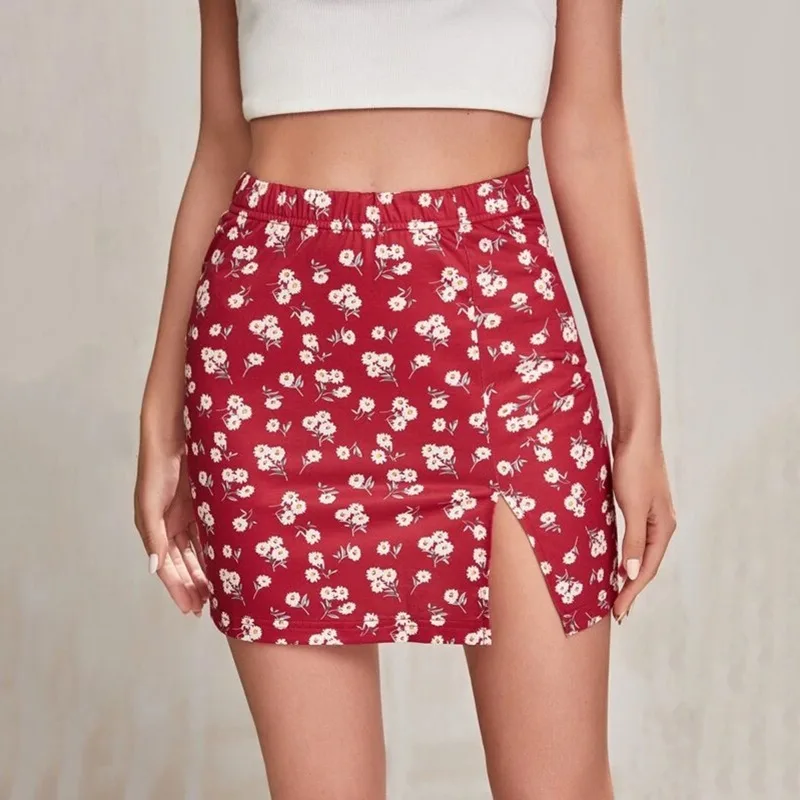 

New Fashion Female Clothes Printed Split Wrap Hip Skirt 2024 Summer Women's Sweet Asymmetric Casual Mini Skirts