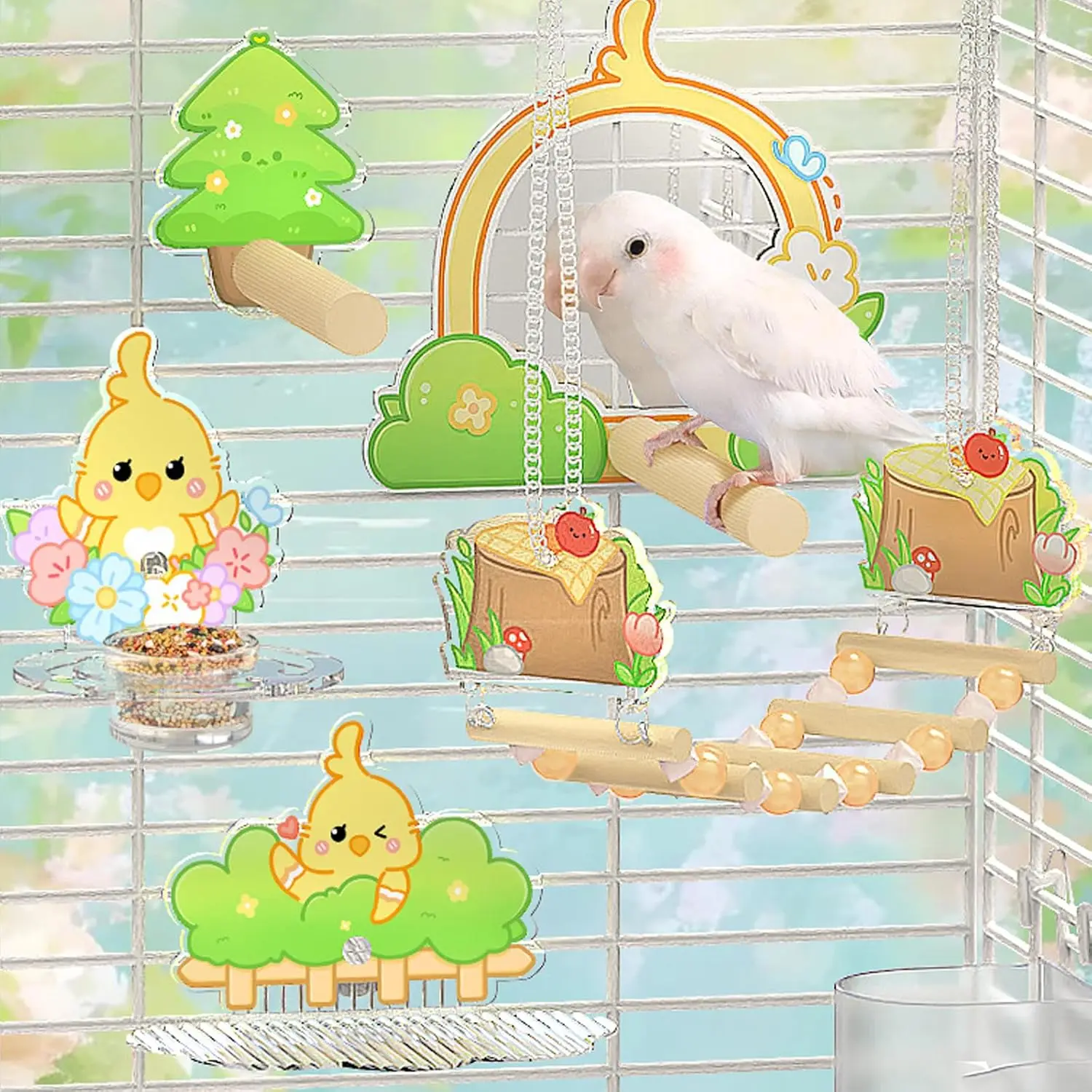 

Bird Perches for Cage, Acrylic perches for Parakeets Easy Clean Bird Ladder Parrot perches Stand & Platform Set, Bird Cage Acces