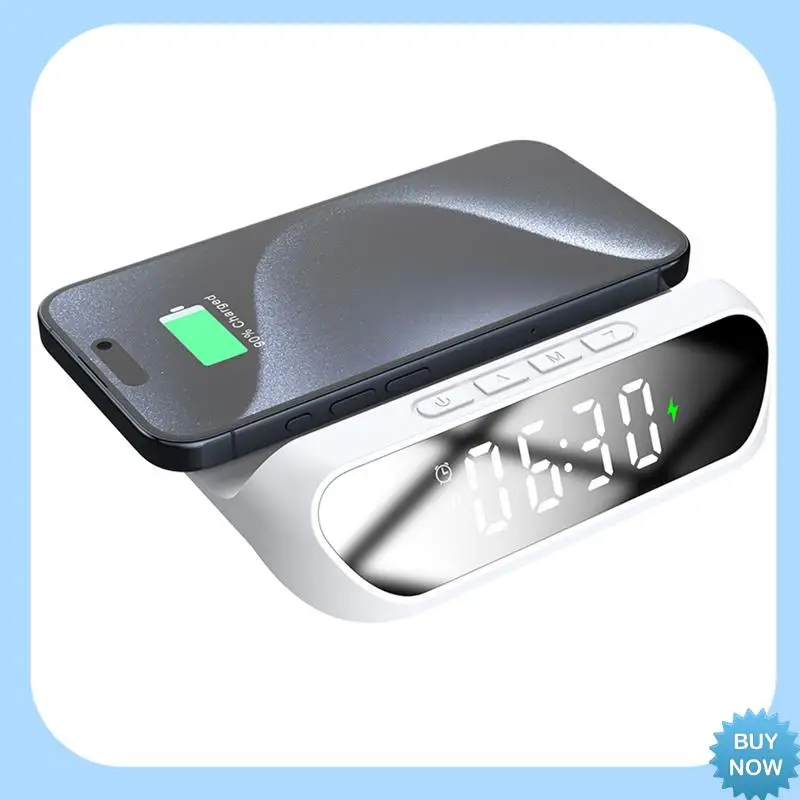 A47Z Wireless Charger Clock Wireless Charger With Digital Display For Mobile Phone WHITE
