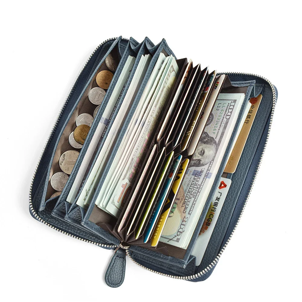 

Brand Women Clutch Wallet Luxury Zipper Genuine Leather Long Purse RFID Blocking Large Capacity Cowhide Phone Wallets for Women