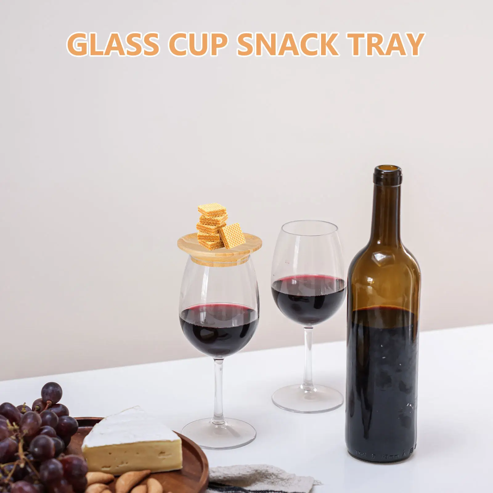 Bamboo Wine Glass Topper Charcuterie Board 2 Piece Snack Tray Coaster Anti Spill Serving Plate Set