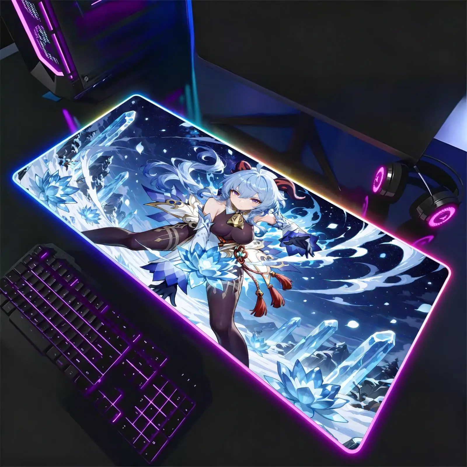 Mouse Pad RGB Color Changing Gaming Mouse Pad, Stitched Edges, XXL Large Keyboard Desk Mat genshin impact Ganyu