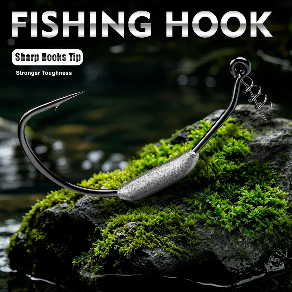 PROBEROS 3/5 Stück Gewichtete Swimbait-Haken mit Federverschluss, Hochkarbon-Stahl, Wide Gap Jig-Haken für Hecht, Barsch, Texas Rig Angelzubehör – Detail 1