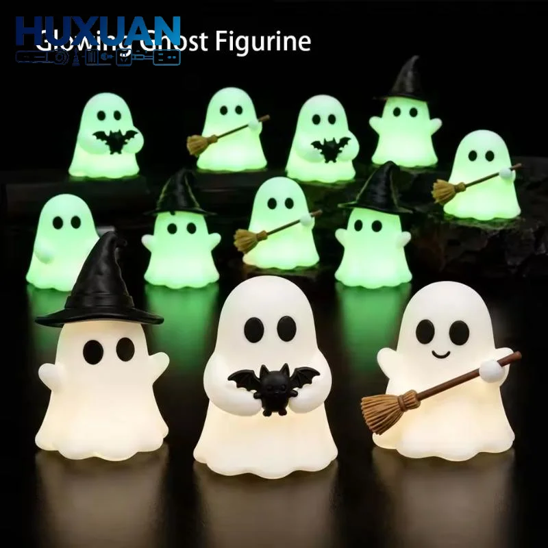Halloween Luminous Mini Ghost Statue 1/3Pcs Cute Spooky Glow Table Ornament for Home Party Holiday Desktop Decor