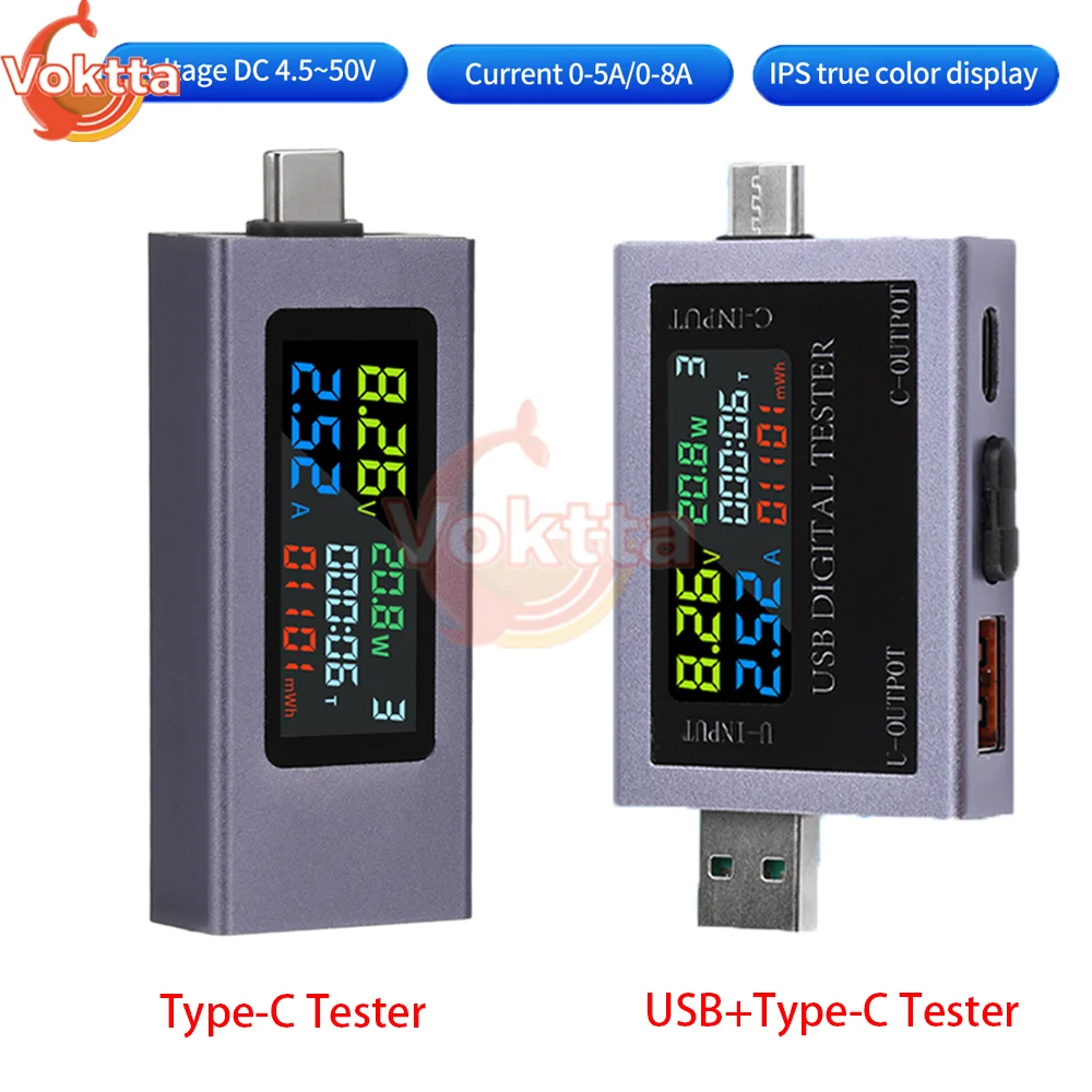 USB Tester Voltmeter Ammeter DC4.5~50V Digital Voltage Current Power Meter TYPE-C Fast Charging Detector Battery Capacity Tester