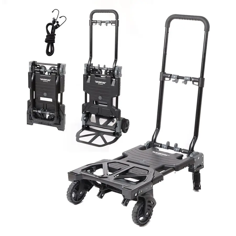 

Folding Hand Truck, 330lb Camping Storage Trolley with Brake, Adjustable Luggage Cart with Wheels, Portable Fold up Dolly for Tr