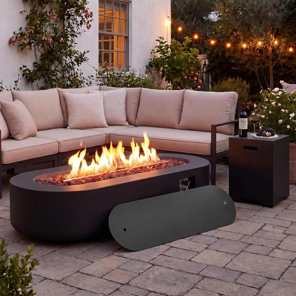 60 Inch Outdoor Oval Propane Gas Fire Pit Table with Tank Holder