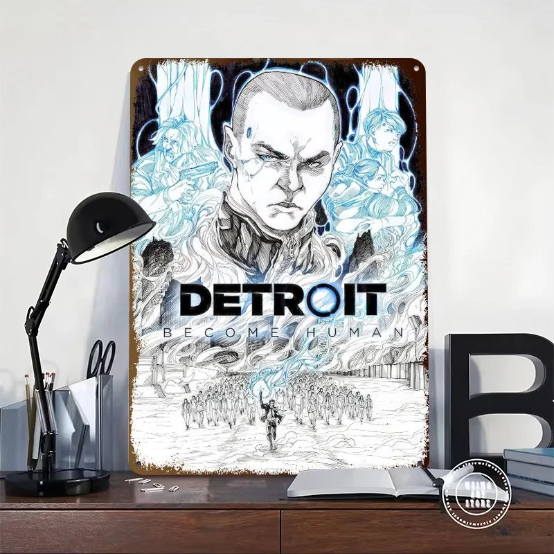 Detroit: Become Human Poster Retro 3D Printed Metal Signs Customized Wall Hanging Gift for House Decoration Home Decor Items
