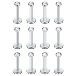 12PCS 16G CZ Opal Internally Threaded Labret Monroe Lip Ring Tragus Nail Helix Earring Stud Piercing Jewelry Bar Length 6-10mm