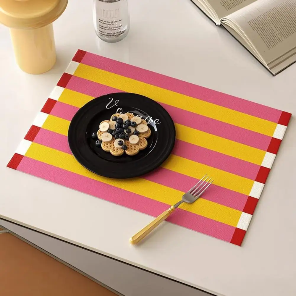 Flexible Placemat Roll-up Smooth Edge Placemat Colorful Striped Placemat Set Rectangular Artificial Leather Table for Home
