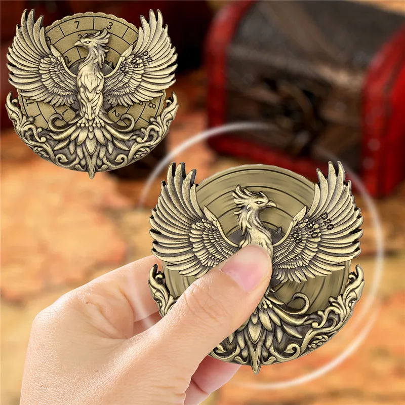 Antique Phoenix Metal Dice Fingertip Roulette Spinner 7-In-1 Dice Turnable Rotating Roller Dungeons Role Play Game Wedding Gift