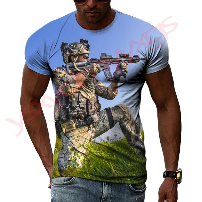 New Tide Summer Fashion Special Forces Picture T-shirts Casual Print Tees Hip Hop Personality Round Neck Short Sleeve Tops