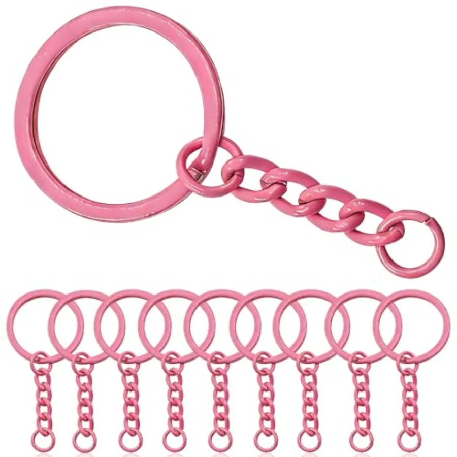 

Colored Key Rings Bulk Keychains - 25pcs Key Chain Making Supplies Split Rings DIY Accessories Pink