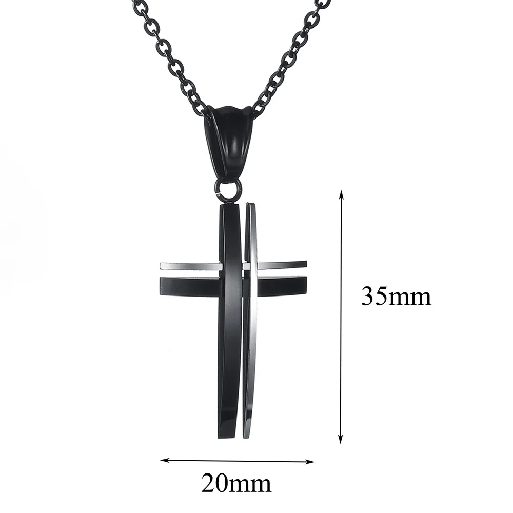 Black Hollow Cross Pendant Stainless Steel Necklace Religious Cross Simple Jewelry Gift for Men Women