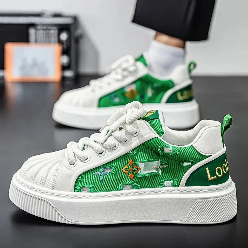 

Кроссовки, повседневные мужские легко подходящие туфли для досок, модная кожаная дышащая спортивная обувь на платформе с увеличенной высотой