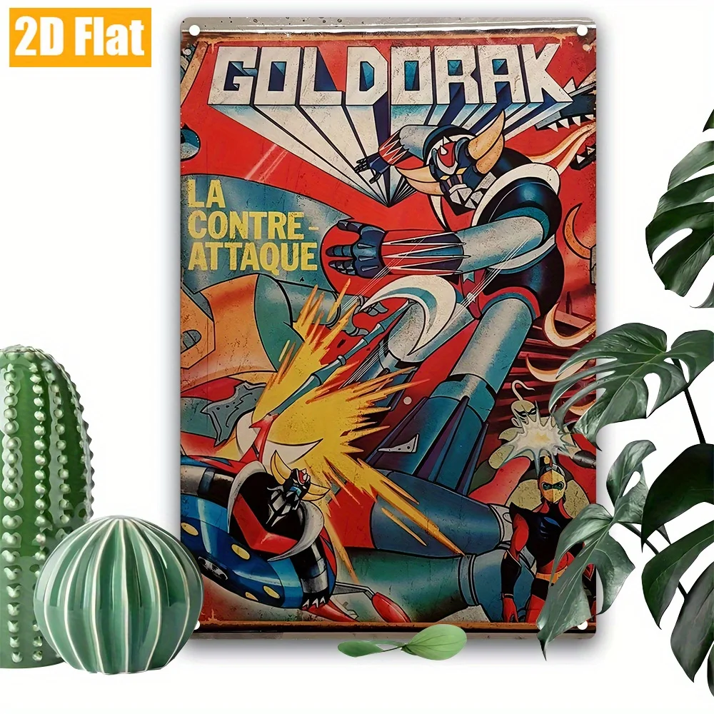 Goldorak Retro Metal Wall Art Sign - Vintage Anime Decor, Durable Iron  with Dynamic Illustration, Pre-Drilled Holes