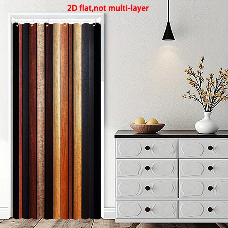 

VIKAMA Retro Wood Grain Striped Door Curtain 2D Flat Printed Partition Curtain Bedroom Kitchen Foyer Shading Curtain