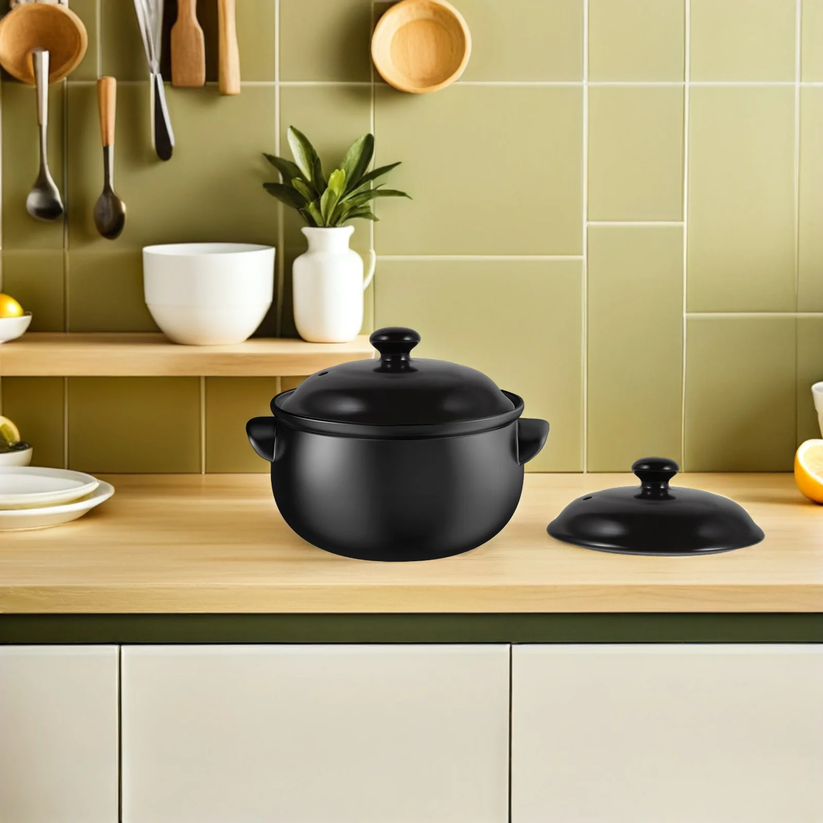 19.5cm Ceramic Pot Lid Replacement Heatresistant for Soup Stew Pot Home Cooking Optimal Heat Retention Easy Cleaning