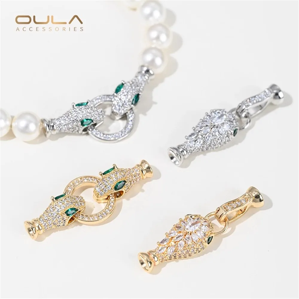

14K Gold-plated Snake-shaped Double-head Buckle, Snake-head Pearl Buckle DIY Snake Bracelet Necklace Connecting Buckle Accessory