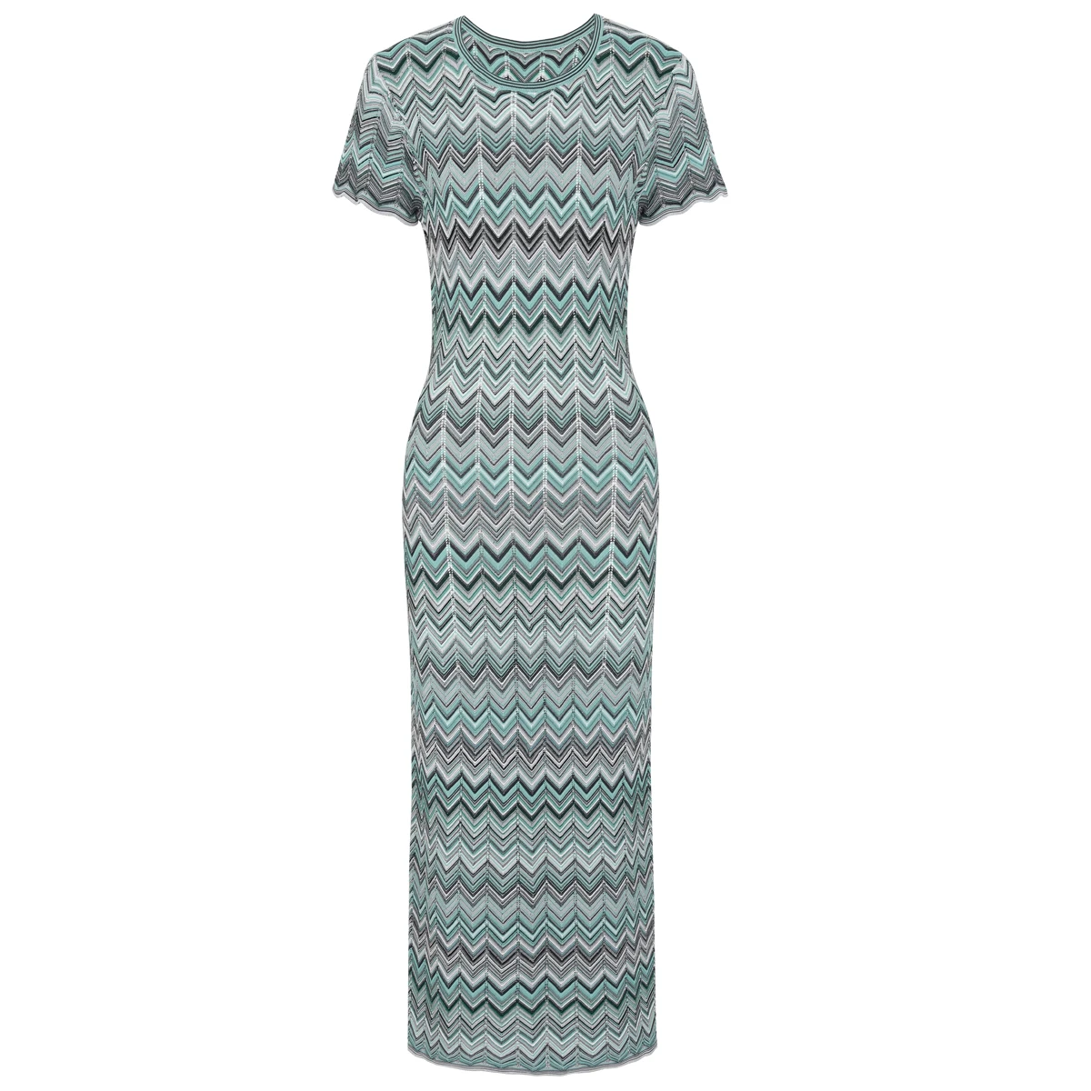 26152 Women Chevron Striped Knit Maxi Dress Summer Short Sleeve Bodycon Wave Pattern Long Dress Elegant Casual Party Dresses