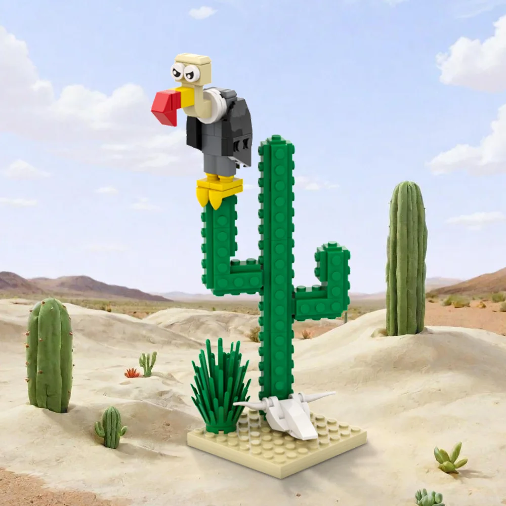 MOC Lucky Luke Comic Cactus Model Building Blocks Desert Cactus Greenery Vulture Animal Skeleton Bricks DIY STEM Toys Kid Gift
