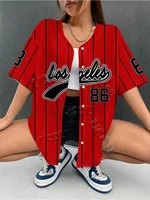 Los Ángeles 86 Jersey de béisbol para mujeres hombres moda rayas rojo rosa camiseta de béisbol de secado rápido transpirable deporte ropa de mujer
