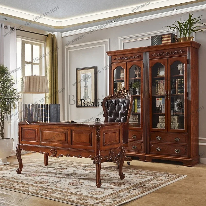 Factory Direct Solid wood American villa study home luxury engraved office calligraphy table