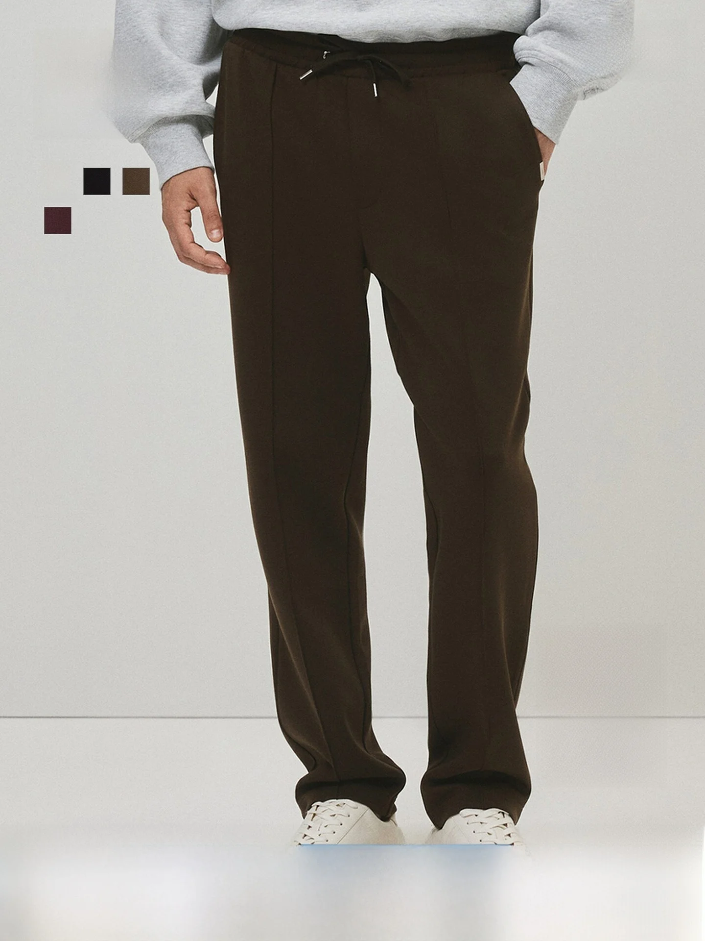 

H&M Men's Casual Pants Spring Plum Red Stand Tailoring Outdoor Sports Long Trousers Polyester Cotton Blend Comfortable Fit