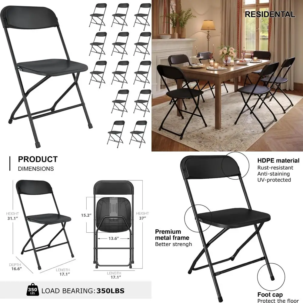 كراسي بلاستيكية قابلة للطي قابلة للتكديس، 14 عبوة، درجة تجارية، مقاعد بإطار فولاذي للاستخدام في المكتب والحفلات