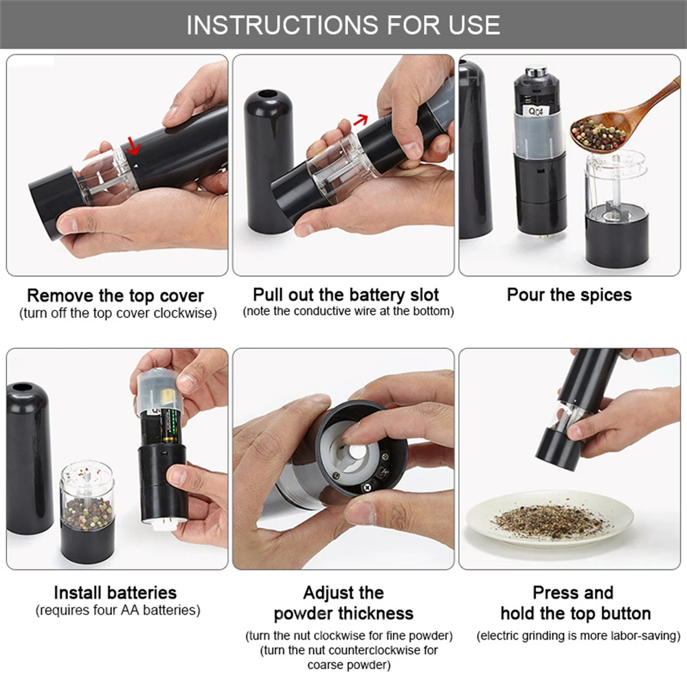 Automatic Salt Pepper Grinder Electric Spice Mill Grinder Seasoning Adjustable Coarseness Spice Grinder Kitchen Cooking Tools