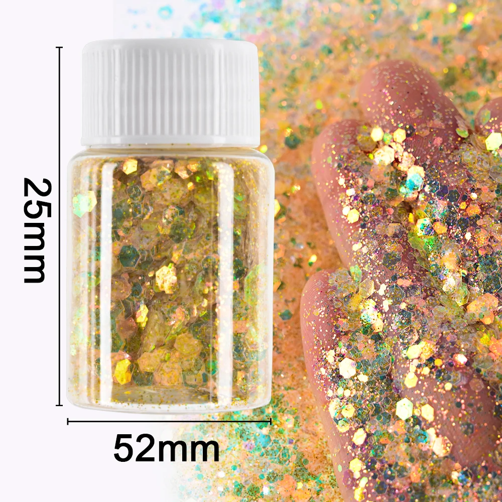 1Bottle(Net-10g) Aurora Mermaid Glitter Shiny Sparkly Hexagon Spangle Paillette Fairy Eyes Flake Sequins Manicure Pigment Powder