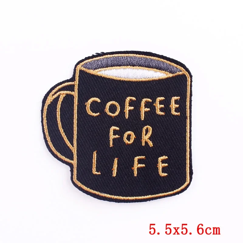 Coffee Cup Embroidery Patches Iron on Cafe Badges for DIY T-shirt Caffeine-lover Appliques Thermo Adhesive Stickers Customizable