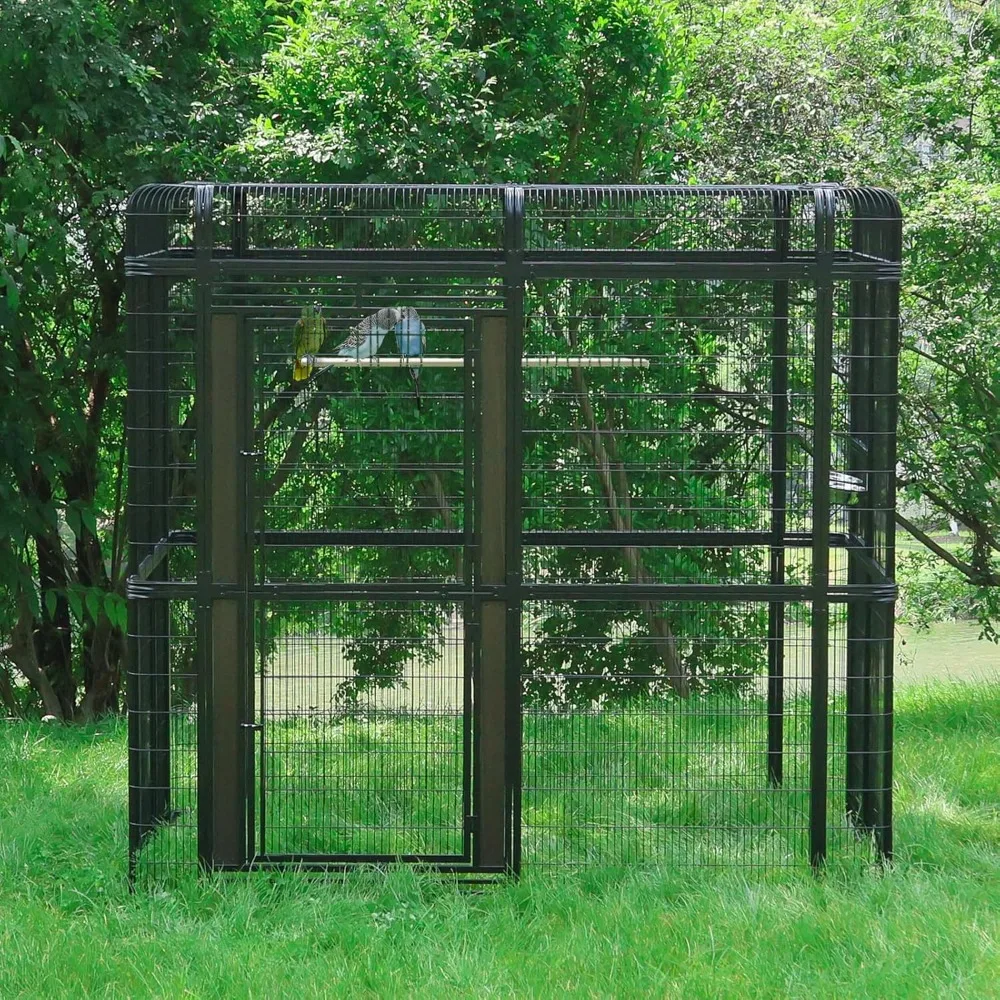 

Large walk-in birdcage 87 inch heavy-duty birdcage outdoor carbon crystal panel birdhouse parrot cage, 7.22x5.25x6.8 feet, black