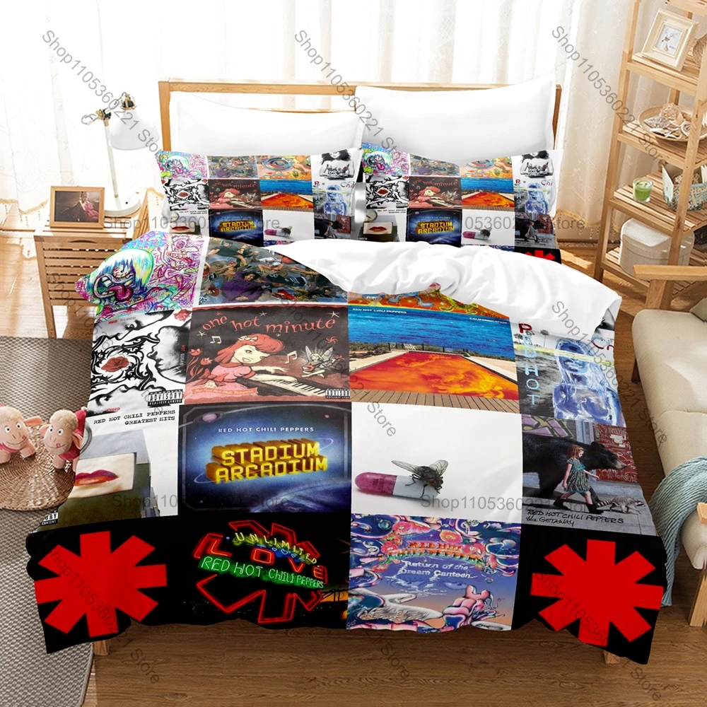 Cool Rock Band Red Hot Chili Peppers Bedding Set Duvet Cover + 2 Pillowcases Trendy Band Graphic Bed Linens