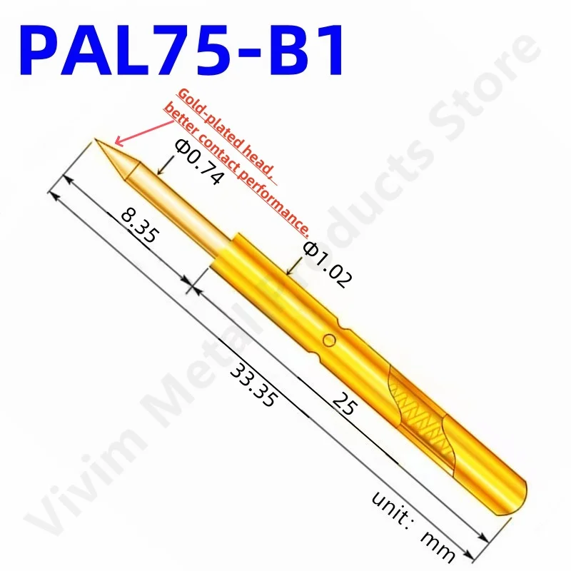 20/100PCS PAL75-B1 Spring Test Probe PAL75-B Test Pin Test Tool 33.35mm Dia 1.02mm Needle Tip Dia 0.74mm Pogo Pin PL75-B PL75-B1