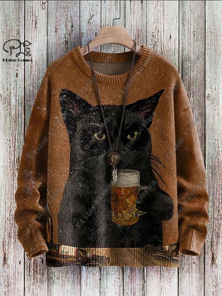 New Animal Series 3D Printing Retro Cute Cat Art Print Authentic Ugly Sweater Winter Casual Unisex Sweater M-2