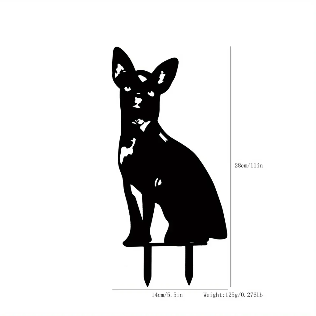 Statua del cane della decorazione del giardino del metallo 1pc, palo decorativo del giardino del cane nero della Silhouette, decorazione all\'aperto