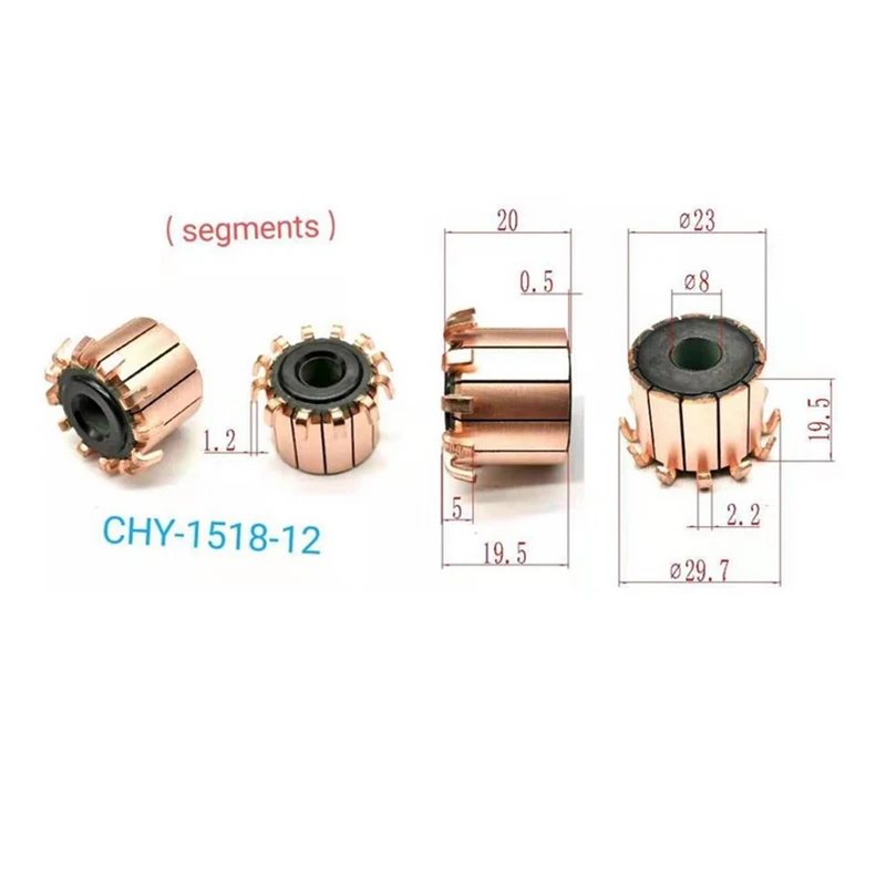 8*23*19.5mm 12P Teeth Copper Hook Type Motor Commutator CHY‑1518‑12 Rotor Collector Ring DC Motor Repair Replacement Spare Parts