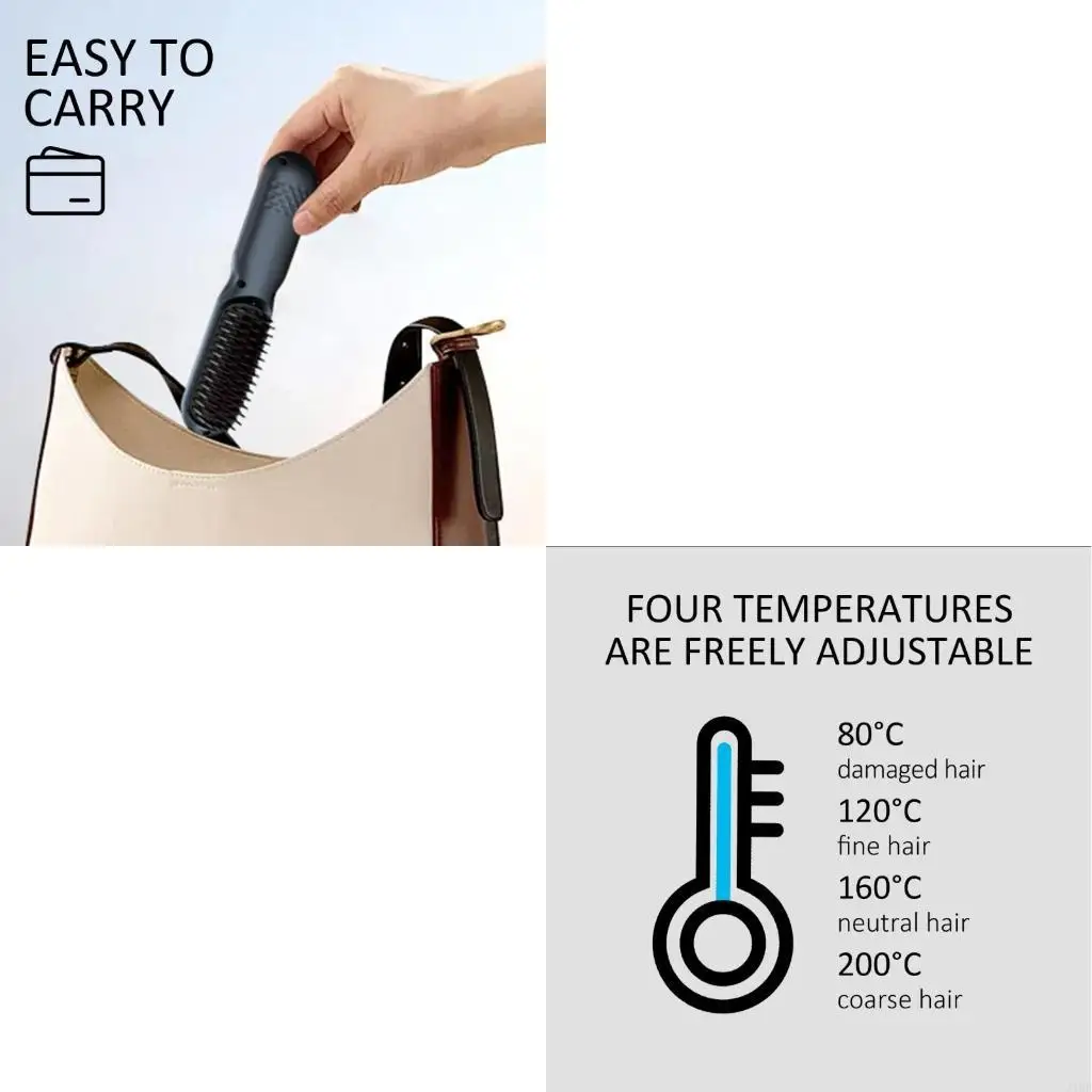 J1HF Portable Hair Straightener Brush for Women Rechargeable Styling Comb Brushes