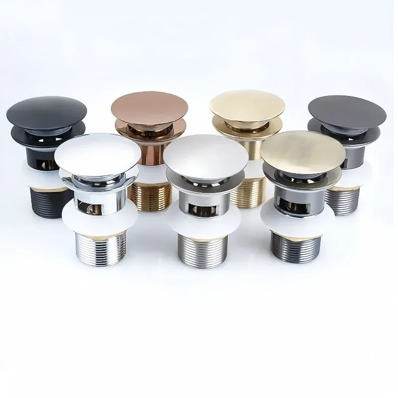 Brass Pop Up Drain Stopper, Large Flow Press Type Basin Drain with Anti-odor