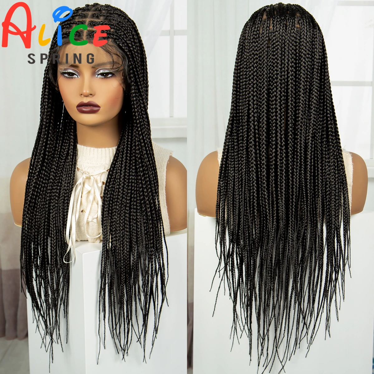 

Synthetic Knotless Box Braided Wigs Full Lace Braid Wig Natural Straight Braid Wig with Baby Hair Lace Front Wig for Black Women