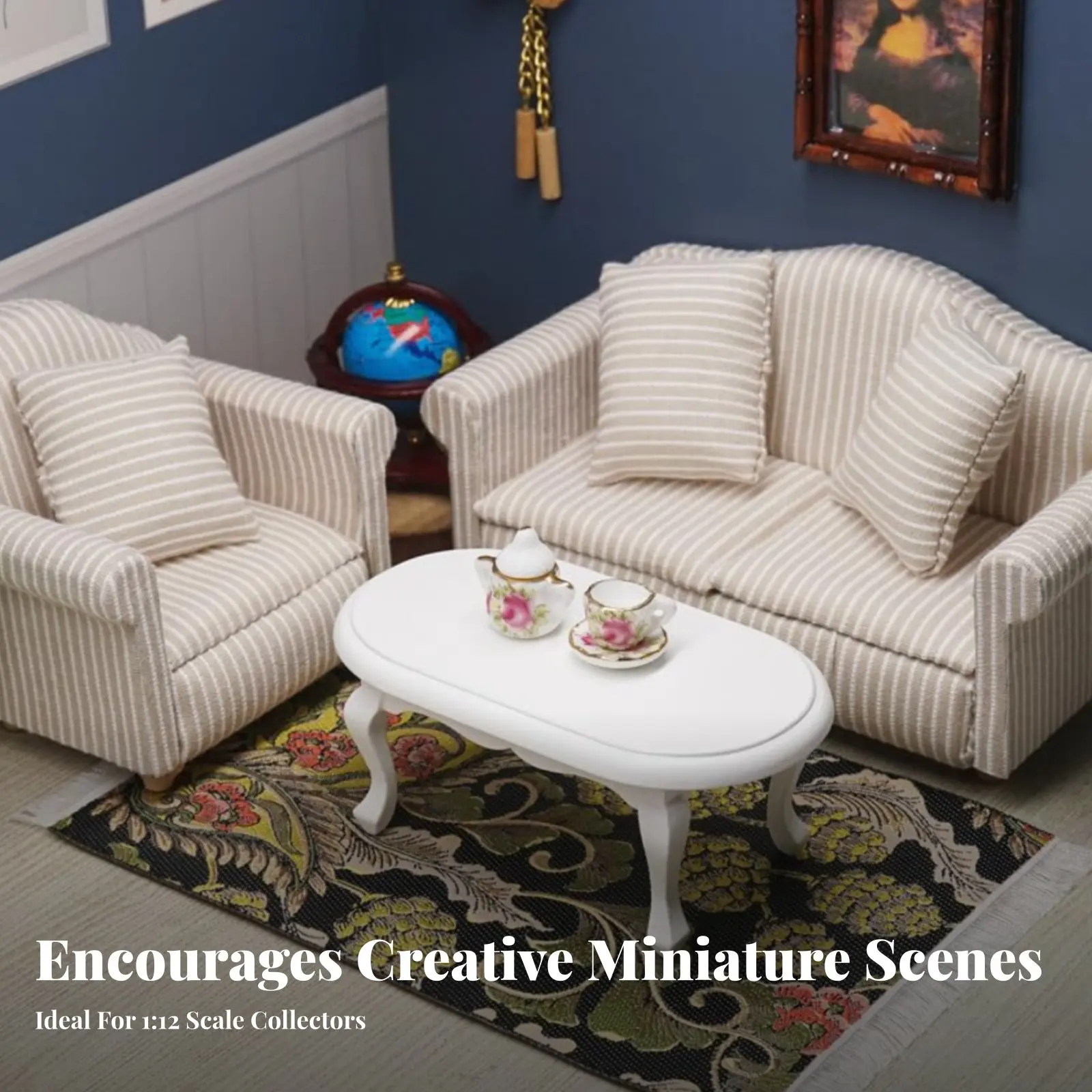 

3 Pieces 1:12 Scale Couch Set Upholstered 1/12 Scale Living Room Furniture Dollhouse Sofa Set Realistic Design for Collectors