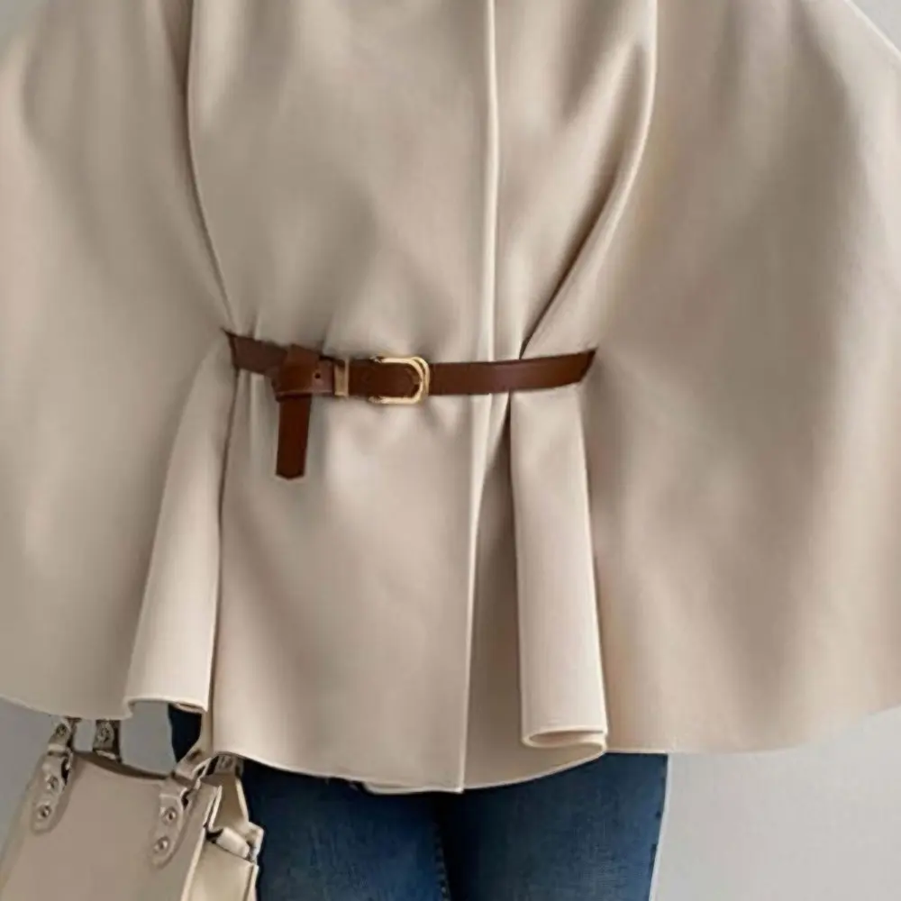 معطف صوفي عصري لون نقي الخصر مقصوص مربوط الرقبة القلنسوة سترة السيدات أنيقة الخريف الشتاء وصول جديد