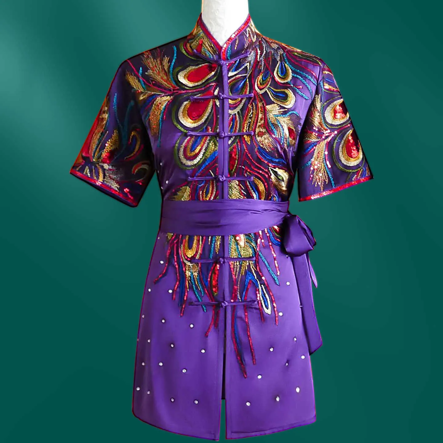 2025 Summer New Style Purple Netting Embroidered Silk Competition Wushu Uniform for Youth and Children Performance Costume