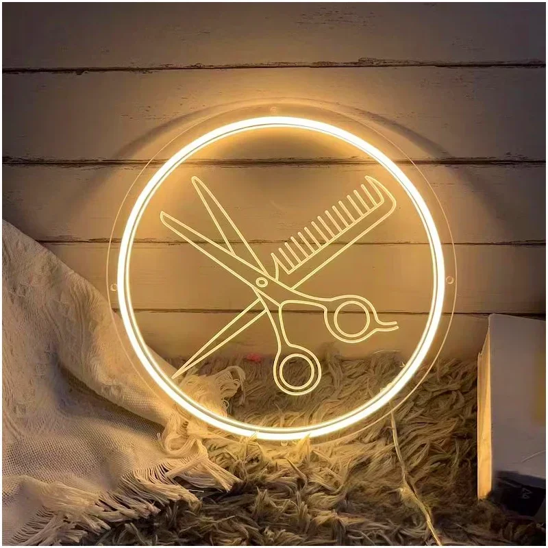 Combs and Clippers Neon Sign Hair Salon Barber Shop Beauty Salon Scissors Neon Sign Haircut LED Neon