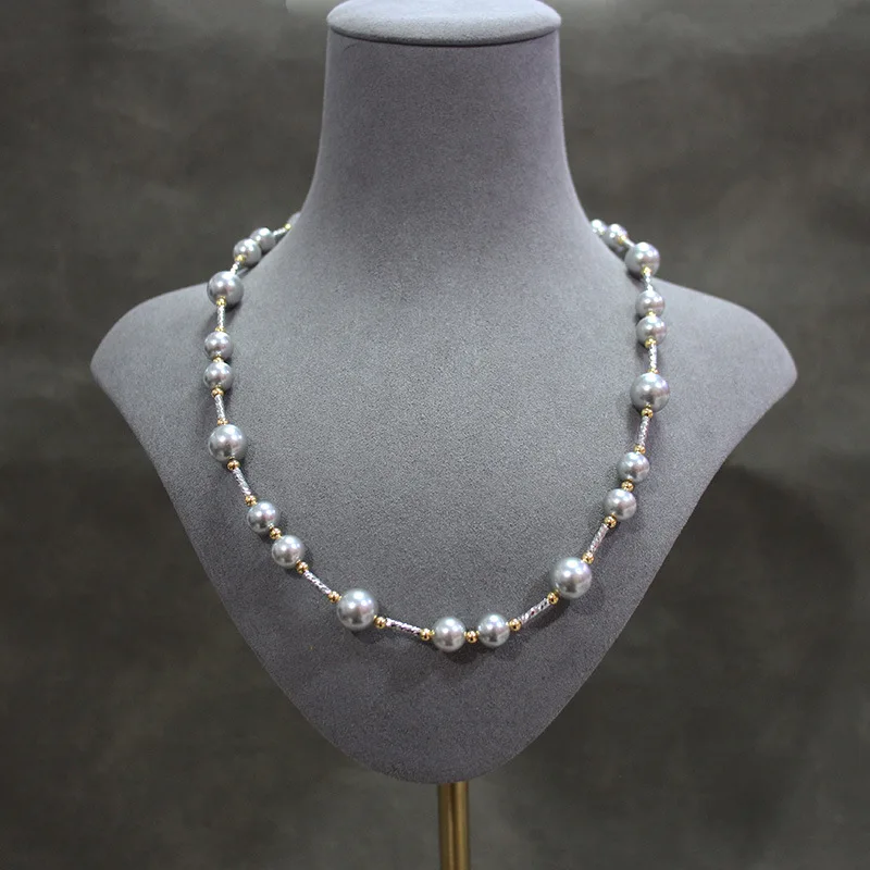 

European and American hemp gray glazed pearl necklace